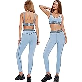 Workout Sets for Women 2 Piece Matching Set, High Waisted Leggings with Pockets & Padded Sports Bra, Flocked Yoga Gym Outfits