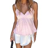 Seyurigaoka Women Babydoll Tank Tops Y2k Spaghetti Strap Cami Peplum Top Flowy Sleeveless Shirts Camisole