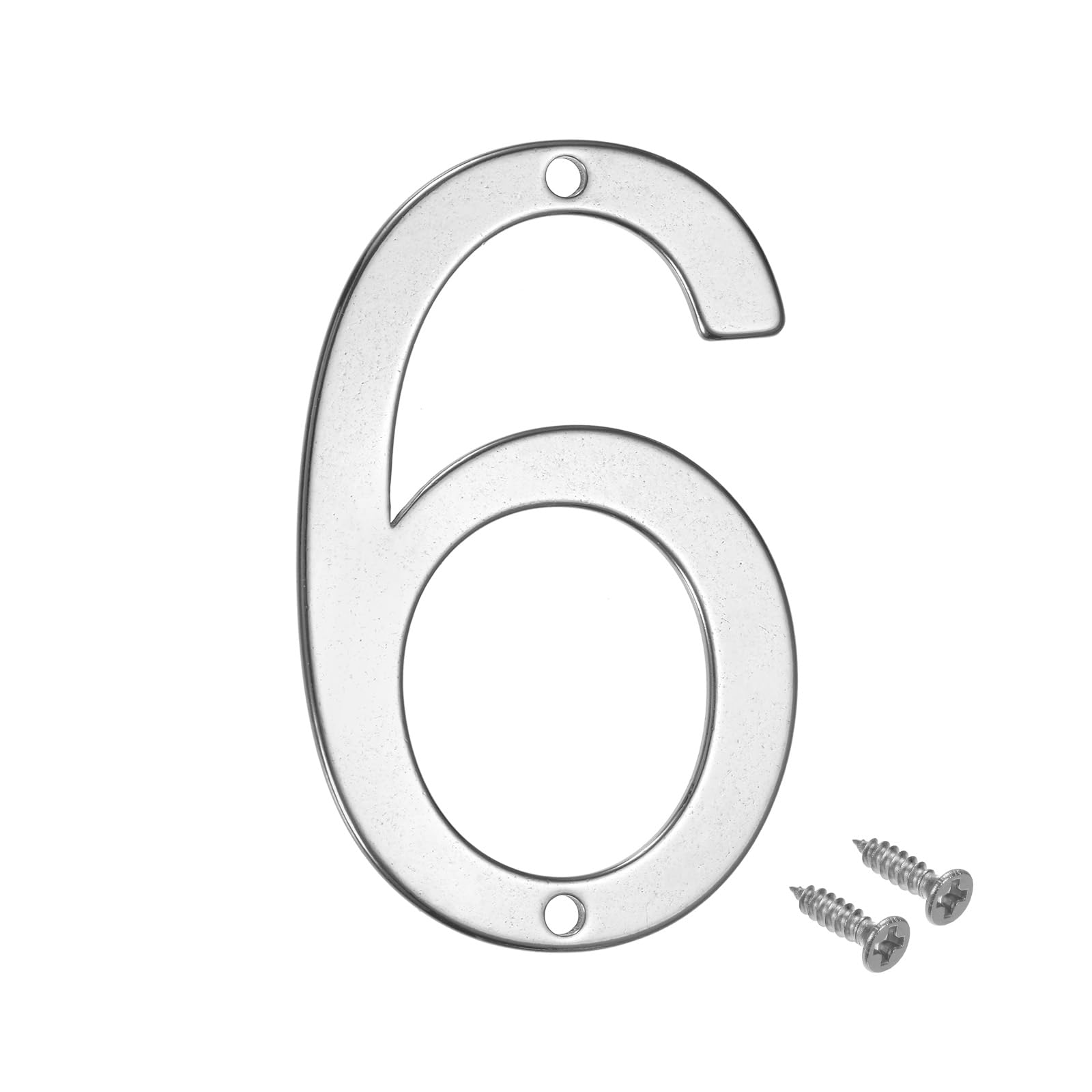 M METERXITY 1-Pack House Number, 2 Inch 304 Stainless Steel Mailbox Number Door Number Signage for Garden/Hotel/Mailbox/Address/Sign, House Number for Outside [Number 6, Silver]