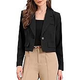 Allegra K Cropped Blazer for Women Notched Collar Long Sleeve Suit Jacket Business Casual Blazers
