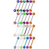 Kadogohno 14g 14/16mm Tongue Rings Barbells Piercing Jewelry for Women Men Surgical Stainless Steel Bars Acrylic Balls