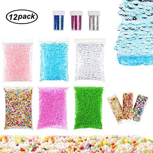Swallowzy 12Pack Slime Making Kit Including Fishbowl Beads, Foam Balls, Glitter Shake Jars, Fruit Slices for Slime Making Art DIY Craft