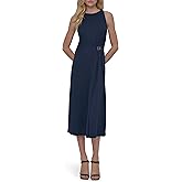 DKNY Womens Sleeveless Jewel Neck Midi Dress