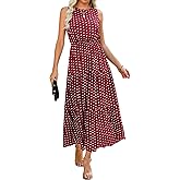PerZeal Women's Summer Dress Sleeveless Crewneck Tiered Ruffle Floral Dress Flowy Beach Sundress Long Maxi Dresses