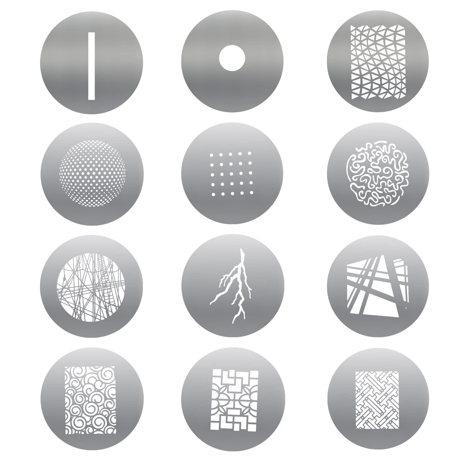 Photo 1 of Soonpho 12-Pcs Round GOBO Kit, 66mm Metal Plate with Different Patterns Works with Spotlight Attachment and Soonpho OT1 Pro II III Optical Snoot to Create Different Lighting Effects