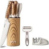 Knife Set,GOODA 9 Piece Kitchen Knife Set with Block and Sharpener, Anti-Rust Stainless Steel Cooking Knives Set for Kitchen, Chef Knife Block Set