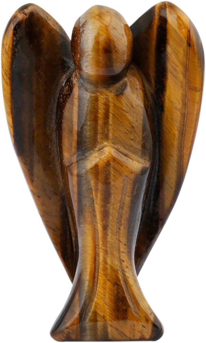 mookaitedecor 3 Inch Tiger’s Eye Crystal Guardian Angel Gemstone Carved Figurine Statue Home Office Ornament