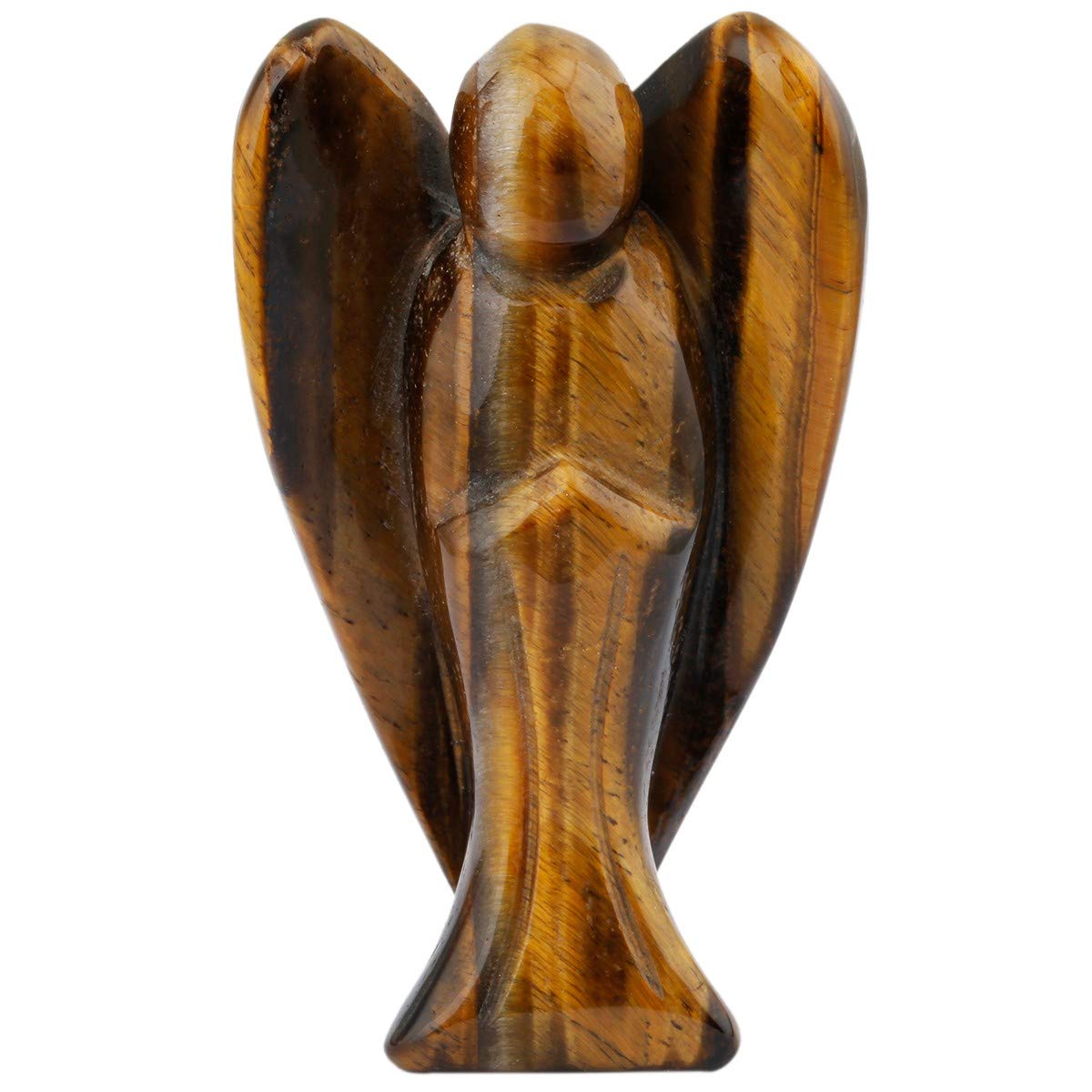 mookaitedecor 3 Inch Tiger’s Eye Crystal Guardian Angel Gemstone Carved Figurine Statue Home Office Ornament, Healing Crystal Gifts, Love Peace Lucky Charm Stone Angel for Reiki Chakra Decoration
