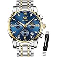 OLEVS Watch for Men Diamond Business Dress Analog Quartz Stainless Steel Waterproof Luminous Date Two Tone Luxury Casual Wrist Watch