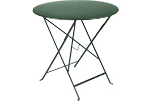 Fermob - Bistro 30" Round Table - Folding Table with Steel Top & Umbrella Hole - Outdoor Dinner & Drinks - Perfect for Patio & Garden - Cedar Green