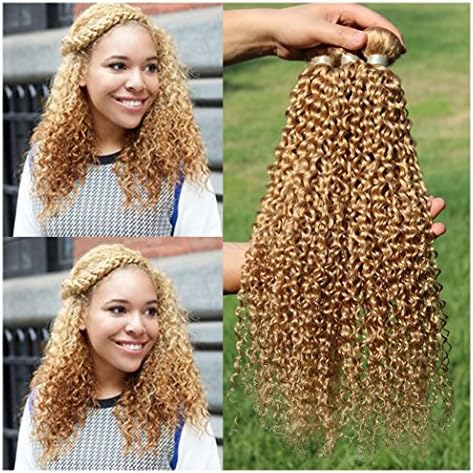 Babe Hair Brazilian Curly Hair 3 Bundles Dark Honey Blonde Human Hair Grade 7A Brazilian Virgin Hair Remy Hair Products (12 14 16 Inches, #27)