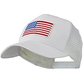 e4Hats.com 6 Panel Mesh American Flag White Patch Cap
