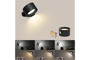 AKSDA Led Wall Sconces, Wall Lamps with Battery Operated, Wall Mounted Cordless Lights with 3 Color Temperature&3 Brightness, 360° Magnetic Ball, USB Charging Port for Reading Study Bedside