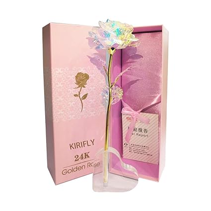 Kirifly Or Rose Artificielle Eternelle Plaqué Fleur Cadeau Anniversaire Pour Femme Cellophane Rosestand Coeur