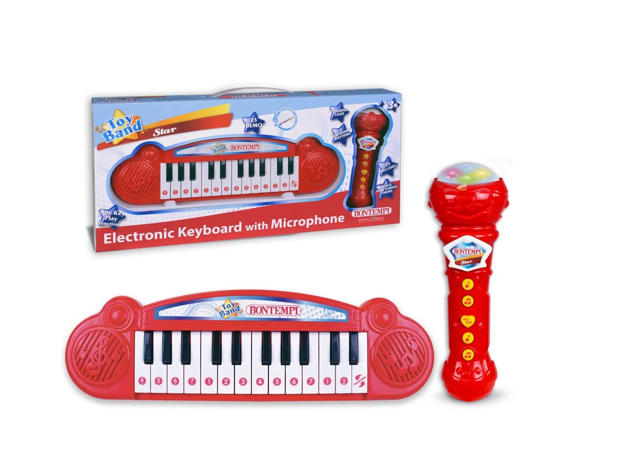 Bontempi Mini Keyboard and Karaoke Microphone Red