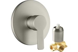 DOLGABA Shower Valve Handle Bathroom Shower Mixer Valve Kit, Wall Mount Rough-in Tub Shower Control Valves Round 1 Way Single Function, Female Thread, Brushed Nickel