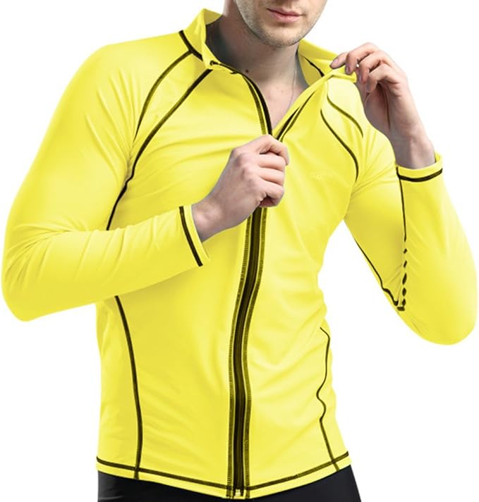 GOGO Hombres Rash Guard, UV Sol Protección Escudo, Amarillo Deportes y Aire Libre