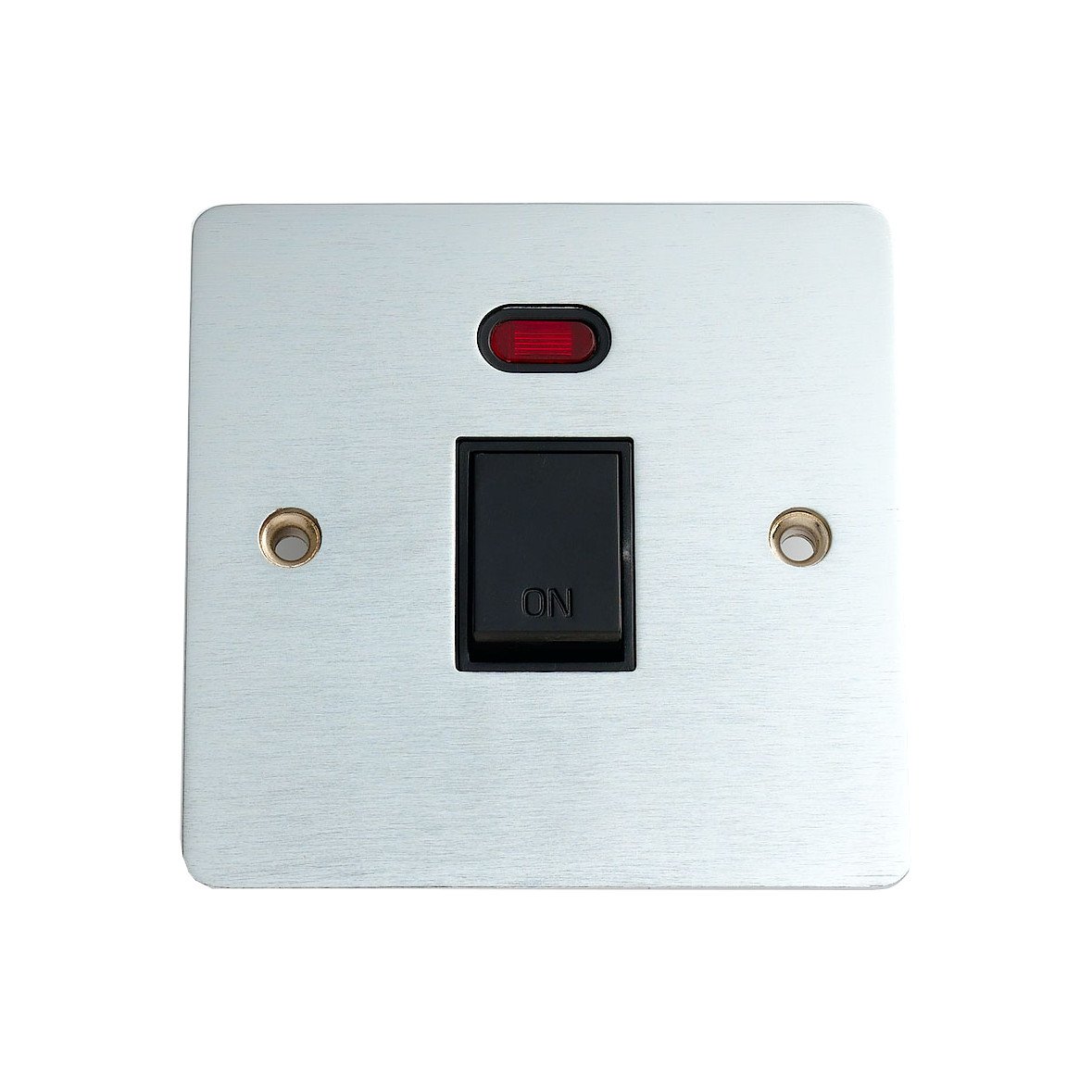 Merriway BH04139 Double Pole Switch with Neon 20amp Flat Stainless Steel and Black Insert