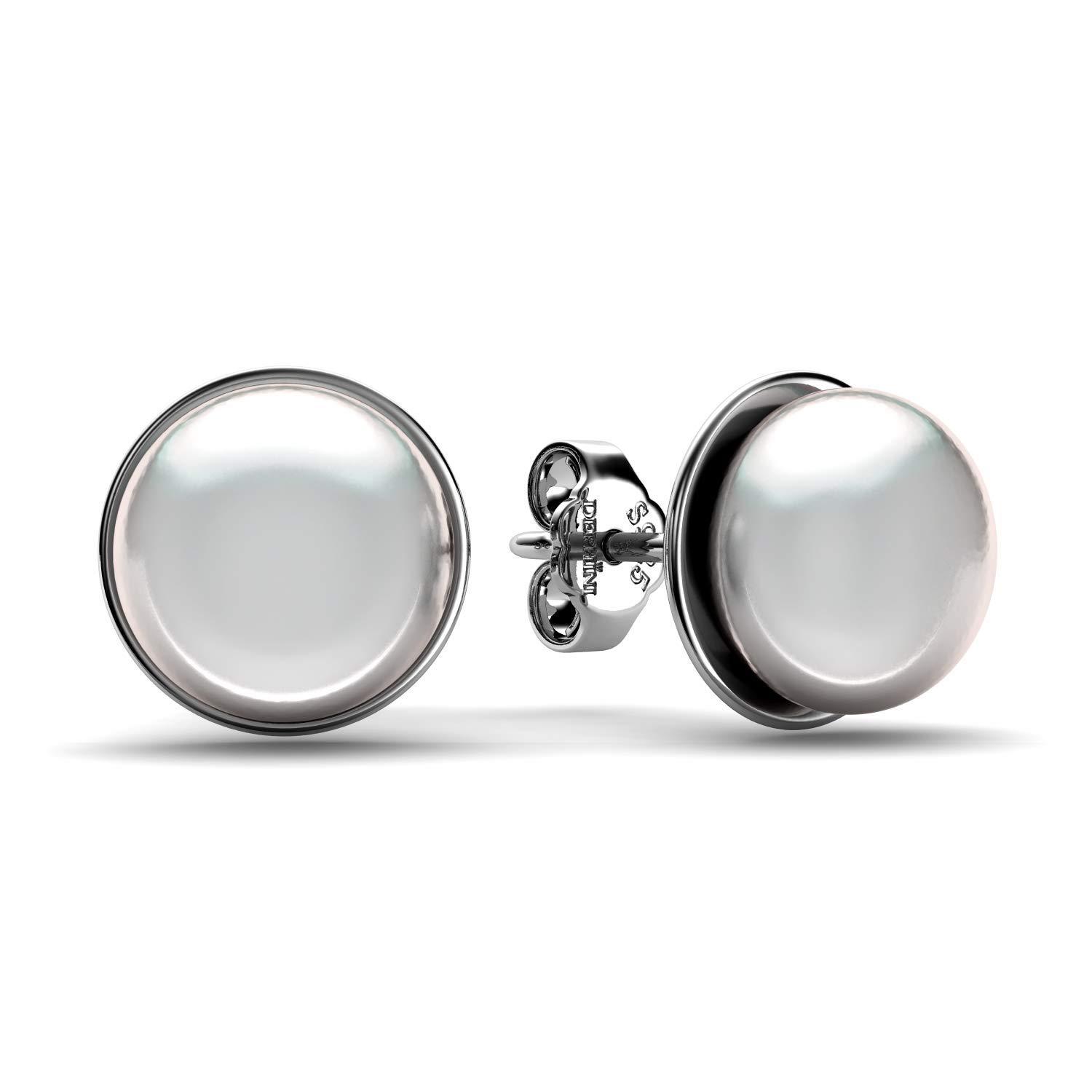 DEPHINI - Heart Earrings - 925 Sterling Silver - Fine Jewellery Stud for Women - Rhodium Plated - Cubic Zirconia (Pearl)