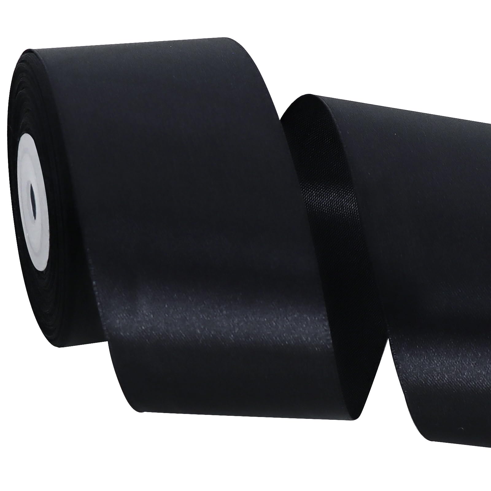 TONIFUL 2 Inch x 25 Yards Wide Black Satin Ribbon Solid Fabric Ribbon for Gift Wrapping Crafts Chair Sash Eternal Flower Invitation Cards Hair Bows Sewing Party Wedding Decoration