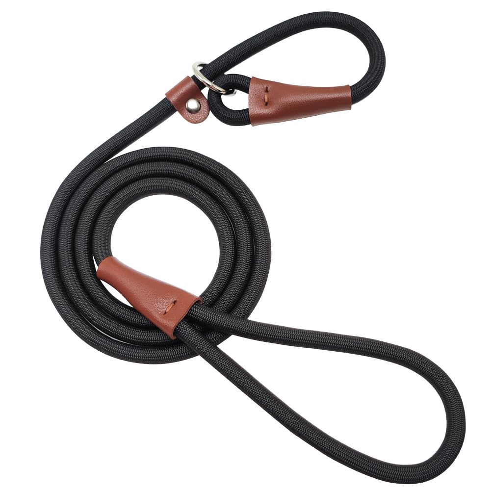 BTINESFUL 5FT Training Leash, No Pull Nylon Rope Slip Lead for Medium Large Dogs, 1/2" X 5', Black