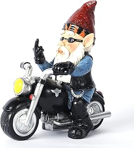 Garden Gnome Garden Cool Bikers Finger Statue Biker Garden gnome Garden Bikers Gnomad Motorcycle Measure 5.5 Long Inch 2.6 Inch Width 5.1 Inch Tall Lawn Garden Figurine