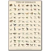 BASYEEO Type of Dinosaur Poster, Prehistoric Animals Wall Art Collection, Educational Dinosaur Print for Boys Girls Bedroom Canvas Decor for Kids Room Nursery Playroom Classroom Unframed 16 * 24inch