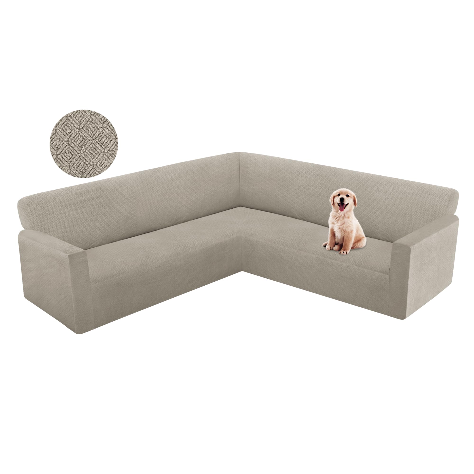 Photo 1 of HDCAXKJ Corner Sectional Couch Cover Stretch L Shape Sofa Cover Thick Jacquard Sofa Slipcover Non Slip U Shaped Couch Cover for Sectional Sofa Pets Living Room Furniture Protector (Khaki, Large)