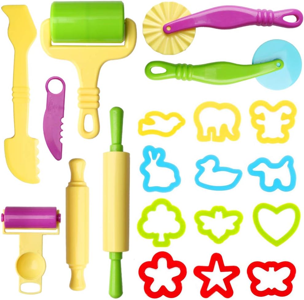 nuoshen 20 Pcs Clay Dough Tool Kit Plastic Modelling Tools Set Kids Random Color