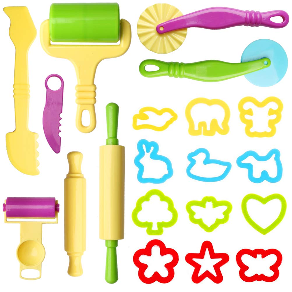 nuoshen 20 Pcs Clay Dough Tool Kit, Plastic DIY Clay Dough Modelling Tools Set Rollers and Cutters for Kids(Random Color)