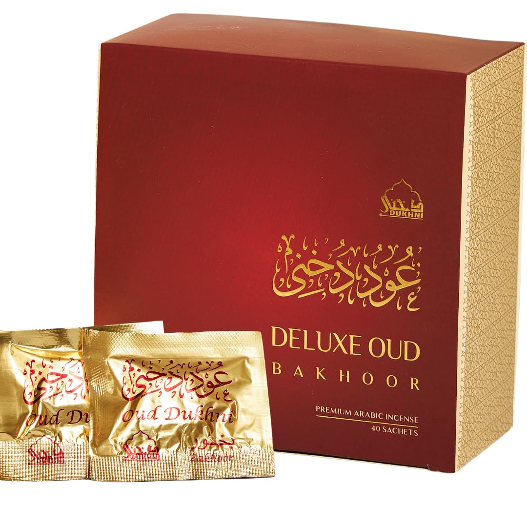 Dukhni Oud Bakhoor Deluxe | 40 pcs Arabic Bukhoor Incense | Rich, Luxurious Eid, Ramadan Gift for men & women | Oudh agarwood for home fragrances | For Electric burner, coal and candle incense burner
