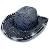 winvin Cowboy Hat Led Sequin Party Cap Flashing Light Up Dance Party For Birthday Wedding Festival Halloween