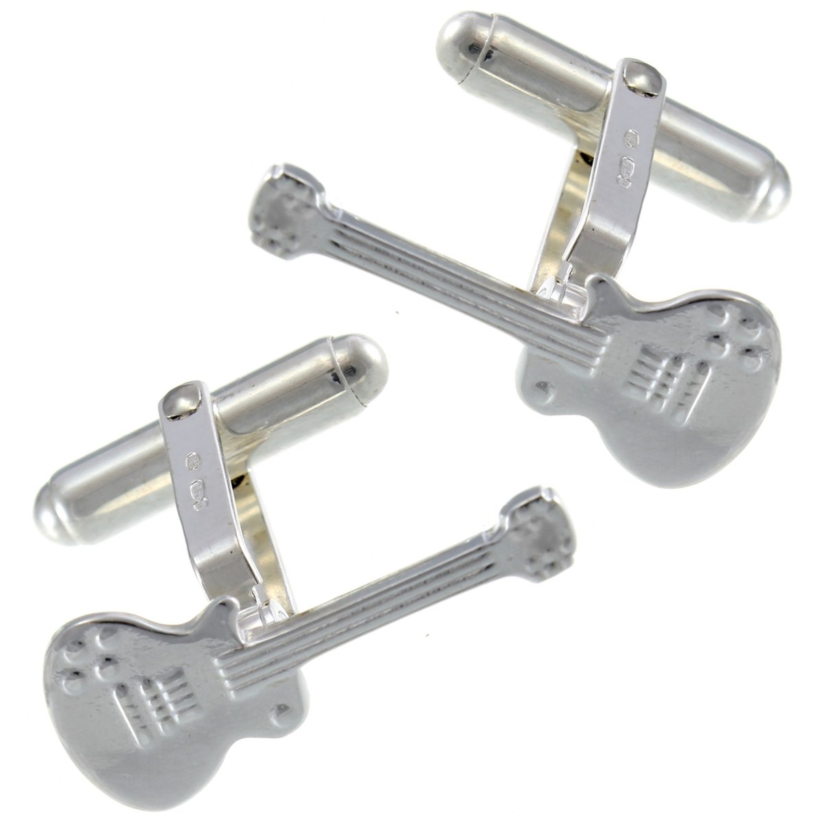 Alexander Castle Guitar 925 Sterling Silver Cufflinks - Novelty Cufflinks for Men with Jewellery Gift Box - Music Gifts for Men