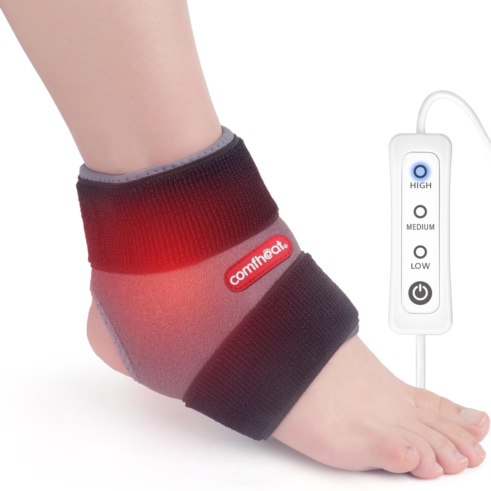 comfheat Ankle Heat Wrap for Arthritis Pain Relief, USB Ankle Heating Pad with 3 Heat Settings, Auto Shut Off, Heat Therapy for Sprains, Strains, Post-Surgical, 1 Pack (Non-Chargeable)