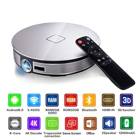 MXQH Proyector, LED Android 6.0 Proyector Inteligente Portátil ...