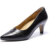 Mona flying Women's Leather Pointed Toe Dress Pumps Comfort High Heels Office Work Shoes for Ladies Dark Black