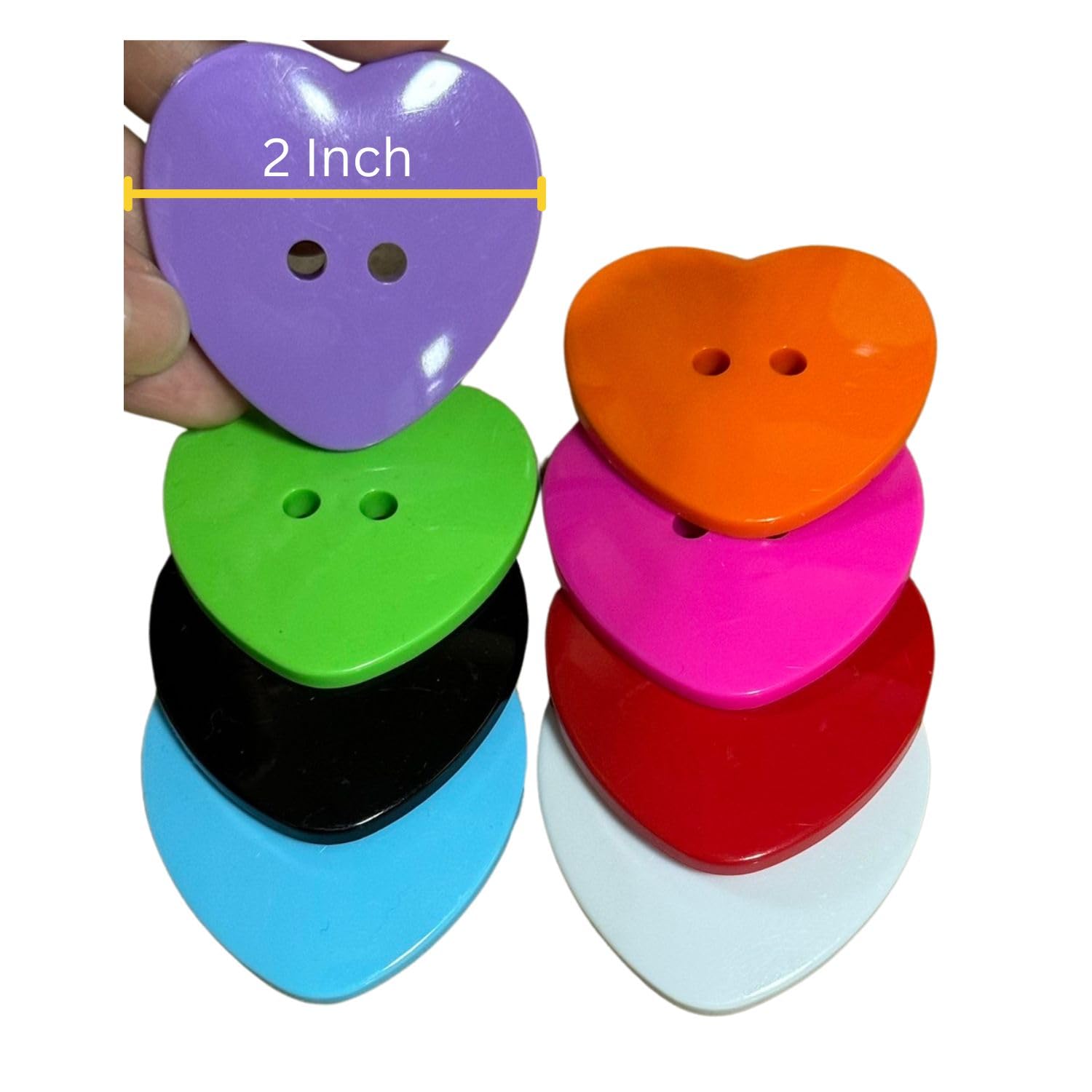 Photo 1 of 2 inch Big Buttons Heart Shape 2 Holes Multicolor for Decoration Crafts Making, Clothes Sewing DIY Projects, Scrapbook 8 Pcs