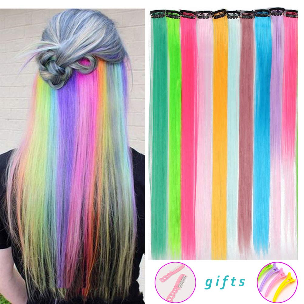 Caykay 20 Pcs Colored Hair Extensions Clip In 20 Colors Rainbow