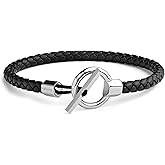 Elegatto Helm Premium Braided Leather Bracelet for Men | Full-Grain Braided Leather with Sterling Silver Polished Stainless Steel Toggle Clasp Closure | Men’s Designer Bracelets