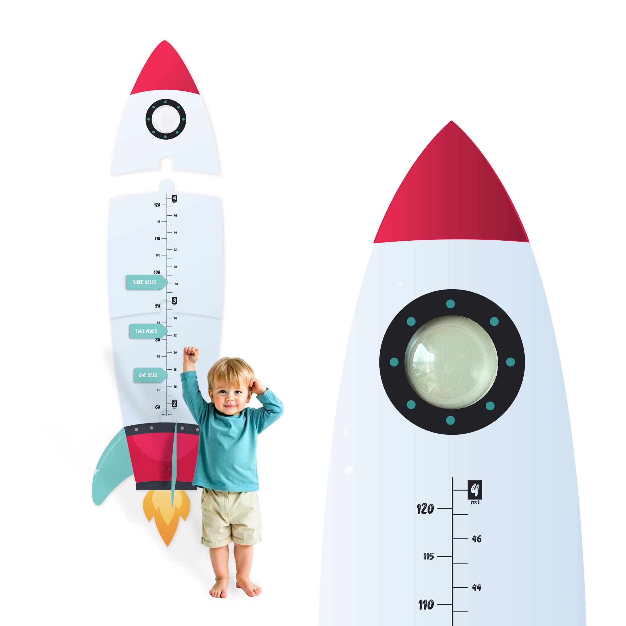 Photo 1 of Teté The Rocket – Wooden Height Chart for Kids | Space Theme Growth Chart for Wall | Galaxy Wall Decor for Kids Room | Tracks Height Up to 4ft | Easy No-Tool Installation