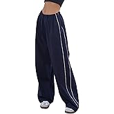 Himosyber Women's Parachute Pants Baggy Elasitc Waist Relaxed Y2K Track Pant Trousers