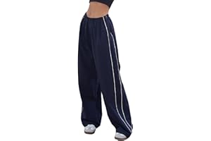 Himosyber Women's Parachute Pants Baggy Elasitc Waist Relaxed Y2K Track Pant Trousers