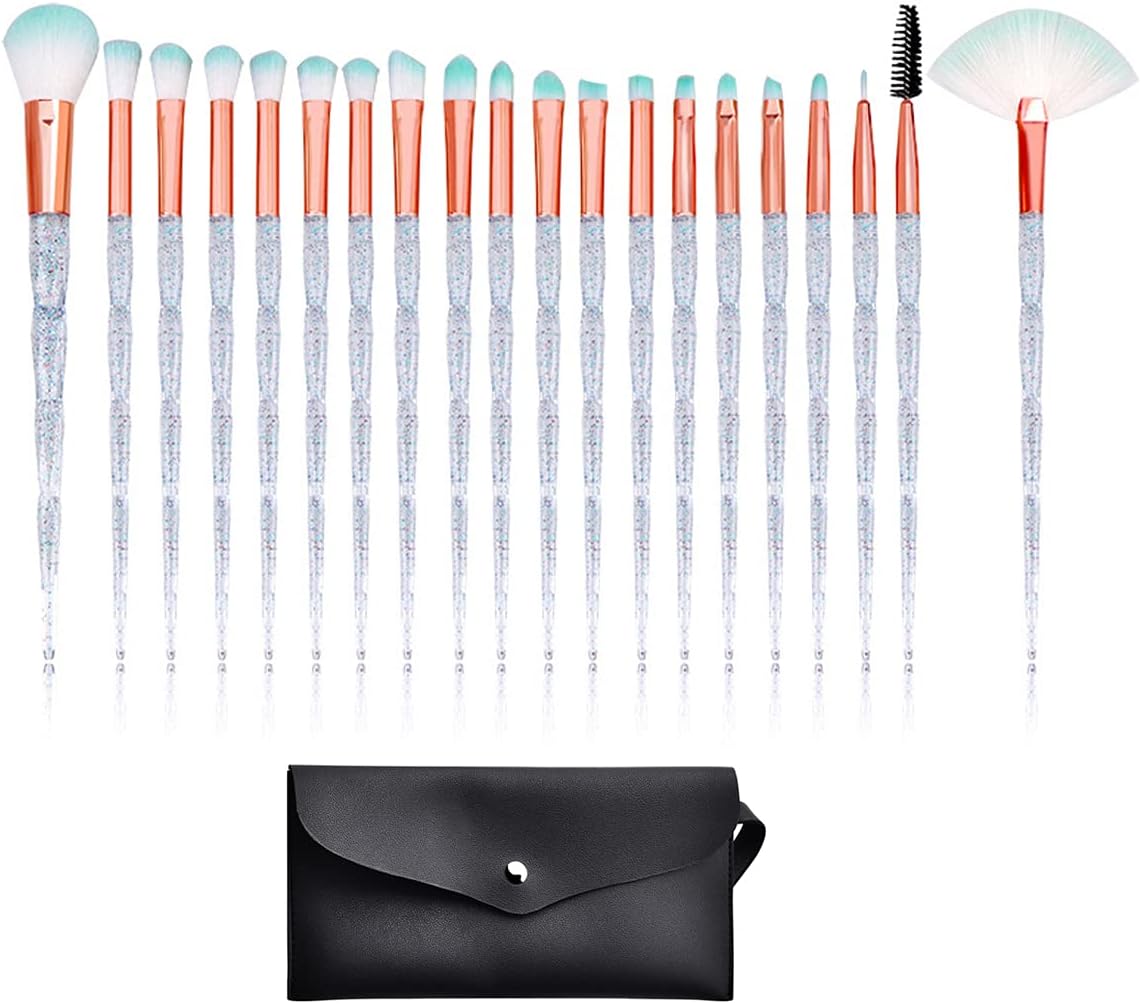 Eye Shadow Makeup Brush Set,20pcs Crystal Shiny Diamond Eye Makuep Brushes,Unicorn Eyeshadow Eyeliner Blending Crease Glitter Transparent Brush Kit Transparent Blue