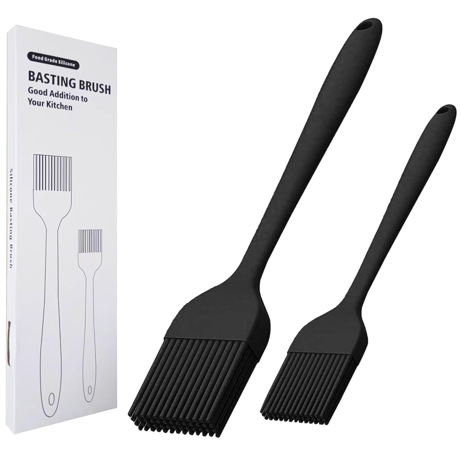 Alljewelrysupplies Silicone Basting Brush Set of Two Heat Resistant Long Handle Pastry Brush for Grilling, Baking, BBQ and Cooking (Black)