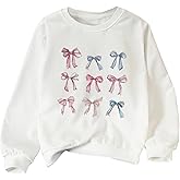 GORGLITTER Girl's Bow Sweatshirt Oversized Cute Graphic Crewneck Long Sleeve Pullover Tops Size 8-12Y