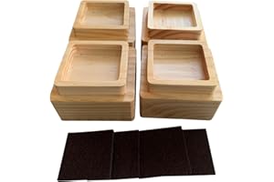Prime Woodcraft Walnut Wood Risers - 2 Inch Height, 4 Risers, Natural - Square Bed Risers for Storage and Cleaning - Heavy Duty Furniture Lifter for Table, Couch and Sofa Legs at Home and Office