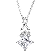 Rocayi Infinity Necklace 925 Sterling Silver Princess Cut Pendant Birthstone Jewelry for Women