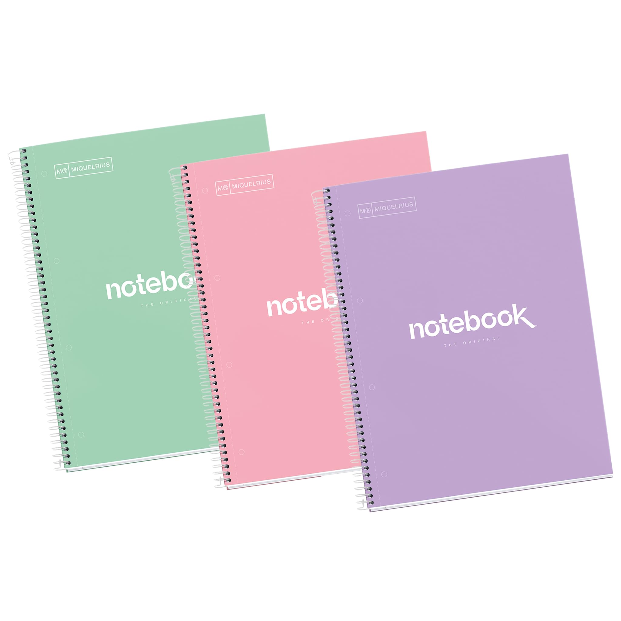 Miquelrius - Pack of 3 Emotions A4 Notebooks, 80 Sheets 90 g/m², Dotted Ruled (Dots), 1 Colour Strip, Micro-Perforated Spiral, Extra Rigid Cover, 4 Drills, Light Pastel Colours