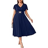 Pinup Fashion Women Plus Size Dresses for Wedding Guest - Cocktail Semi Formal A-Line Midi Dress with Pockets