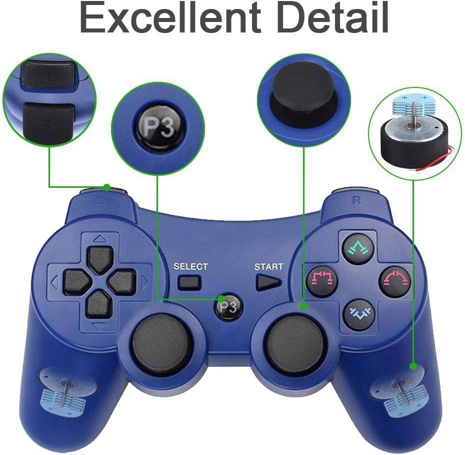 CelebFuny PS3 Controller Wireless Playstation 3 Controller Double Vibration for PS3 with Charging Cable (Blue): Electronics